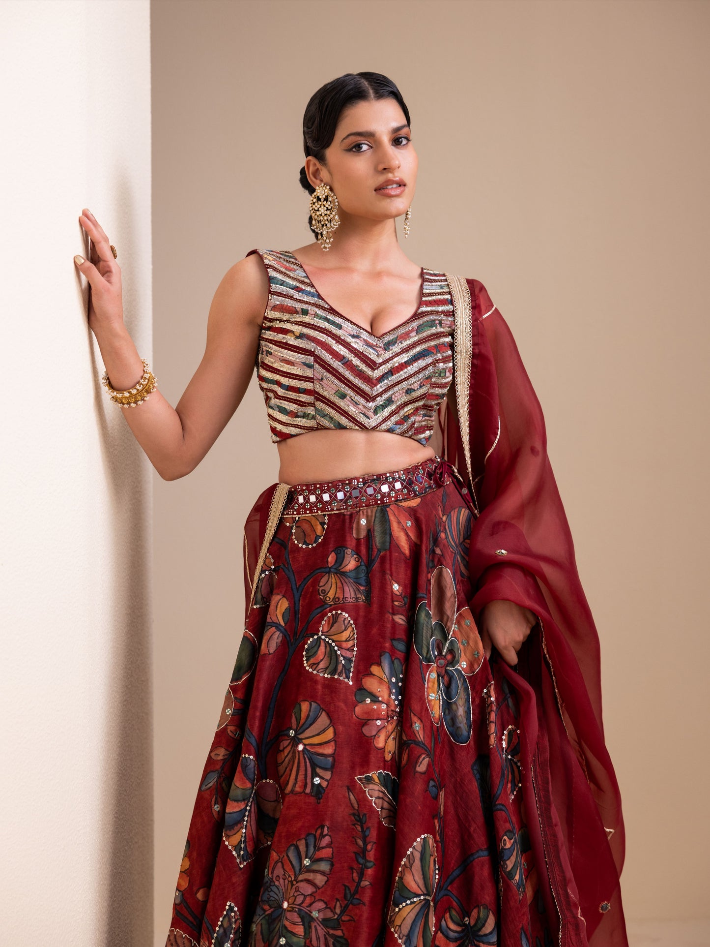 Vanaara Maroon Kalamkari Lehenga Set