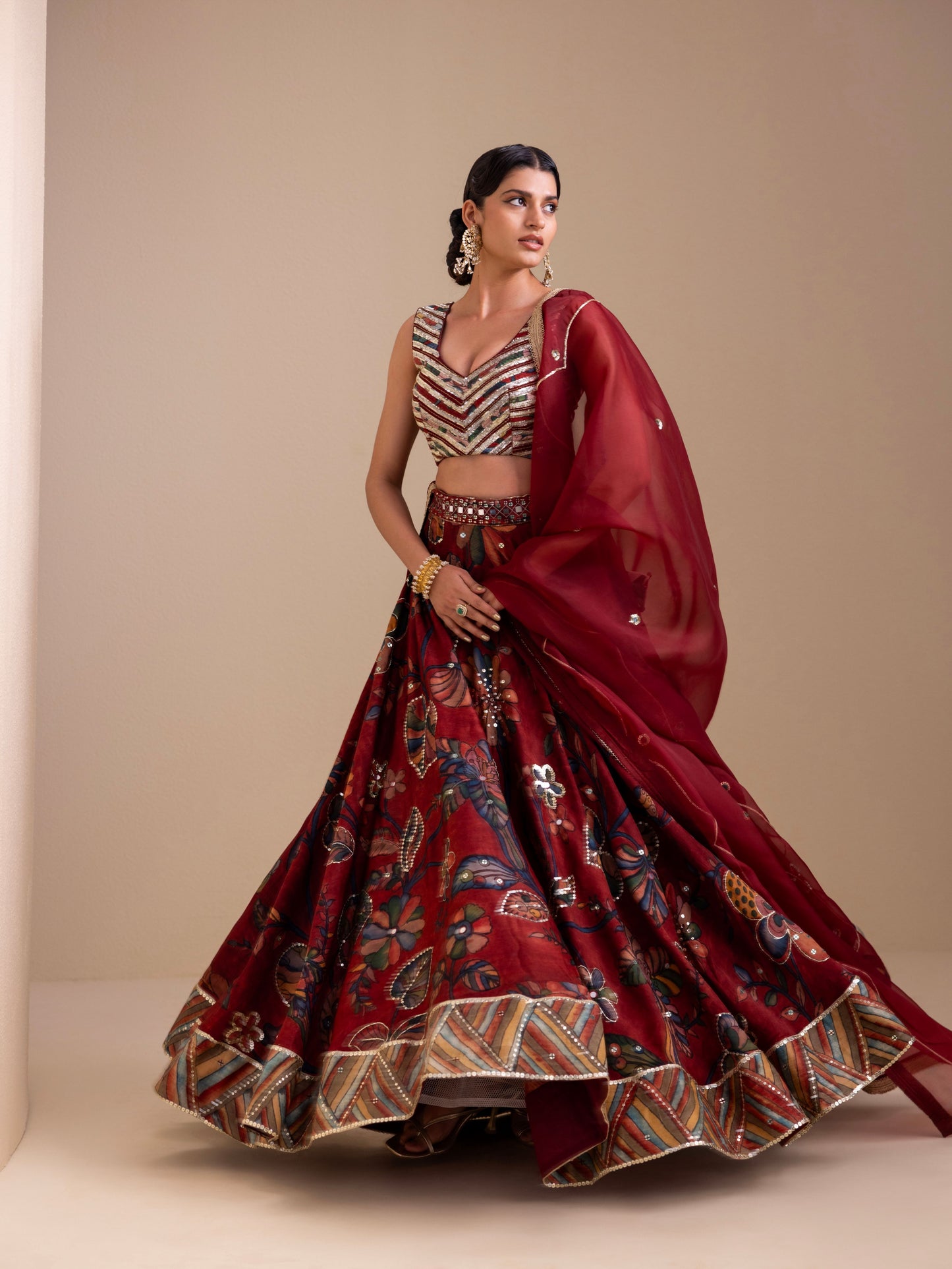 Vanaara Maroon Kalamkari Lehenga Set