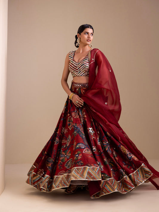 Vanaara Maroon Kalamkari Lehenga Set