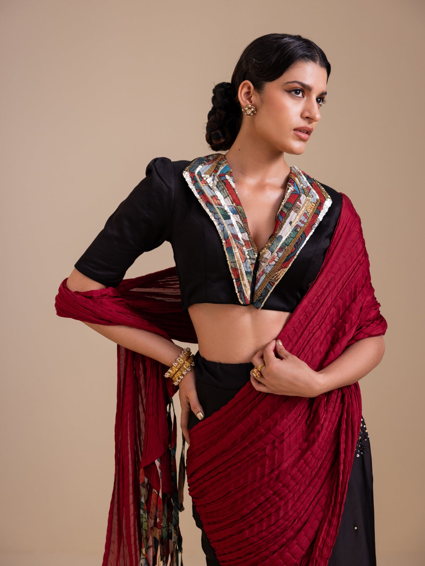 Fringes Of Kalam Pre-Drape Saree Set