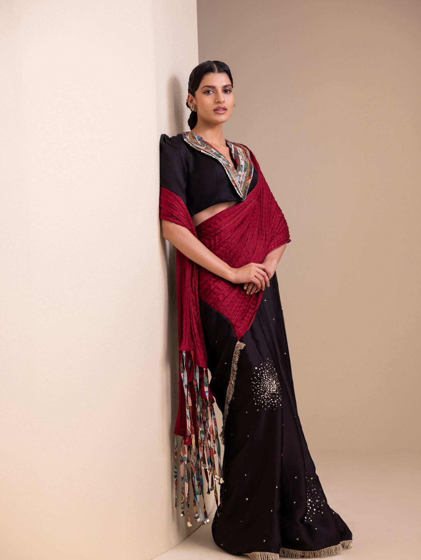 Fringes Of Kalam Pre-Drape Saree Set