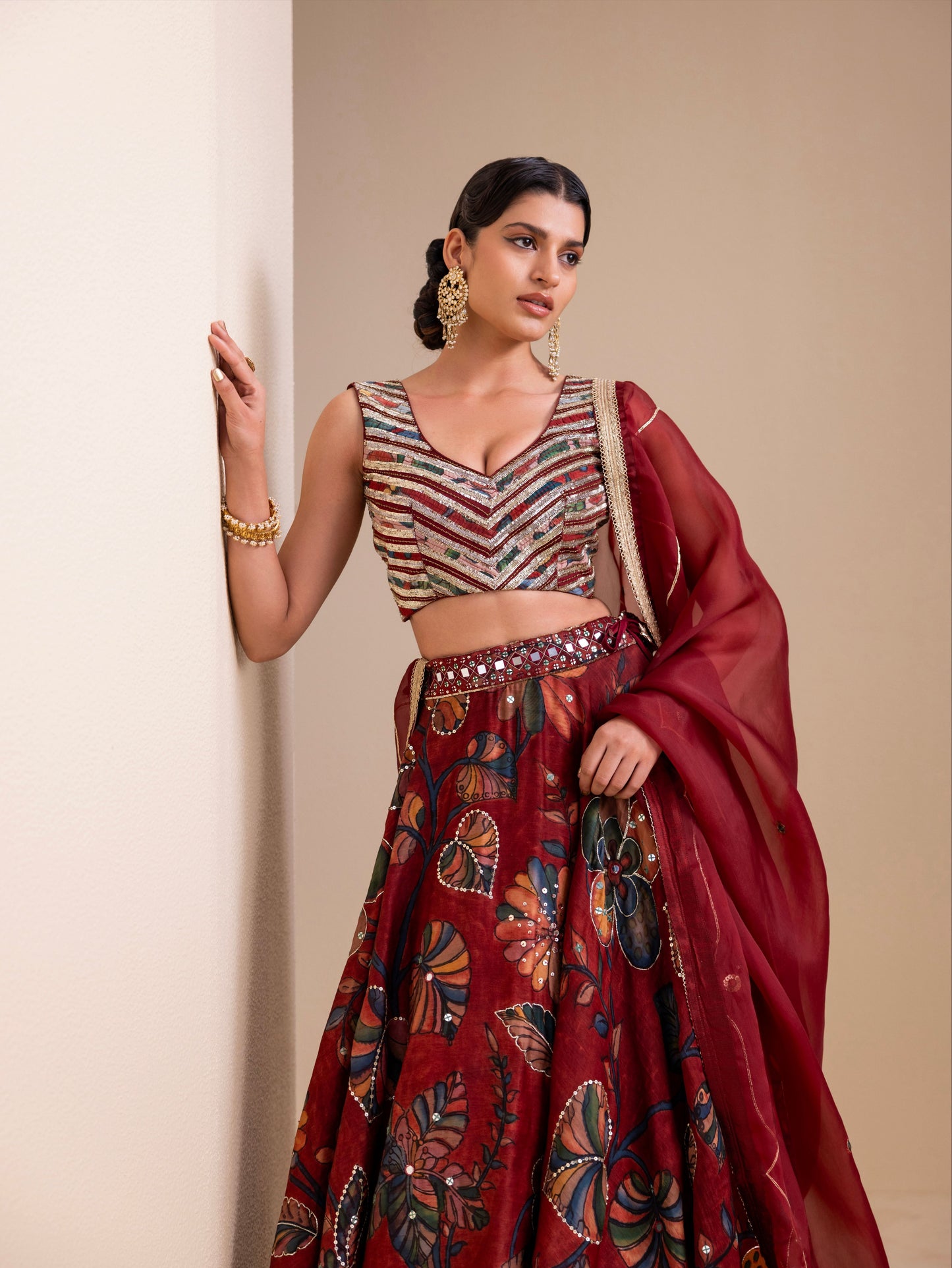 Vanaara Maroon Kalamkari Lehenga Set