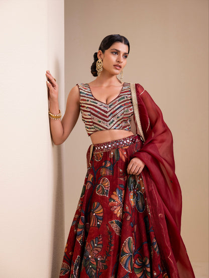 Vanaara Maroon Kalamkari Lehenga Set