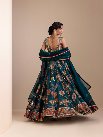 Vanaara Ramagreen Kalamkari Lehenga Set