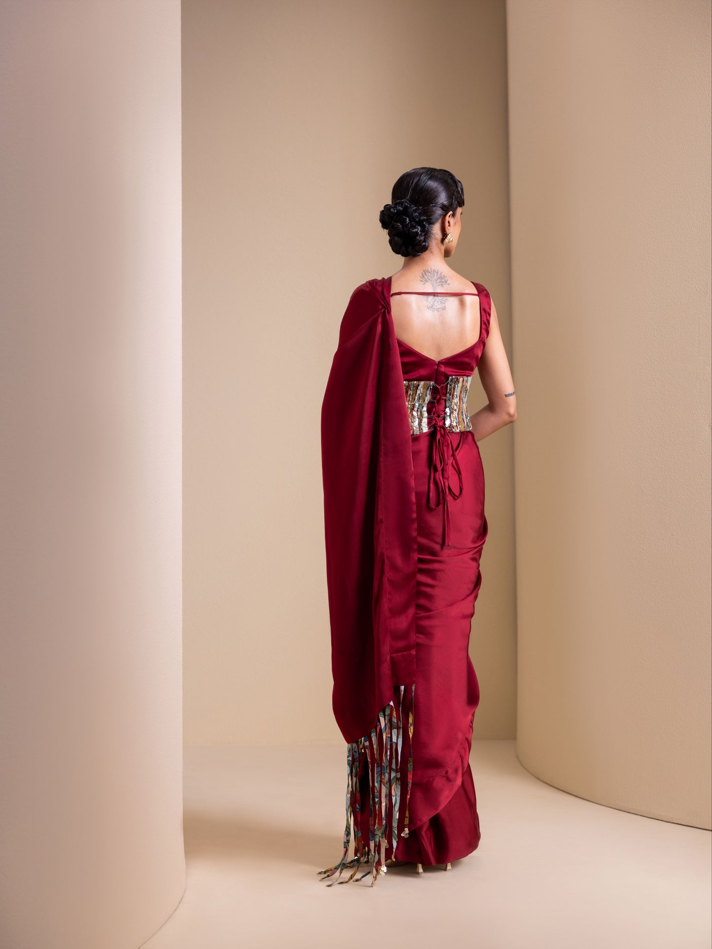 Crafted Inch Pre-Drape Saree Set with Corset Belt