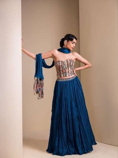 Peacock-blue Fringes Of Kalamkari Dupatta