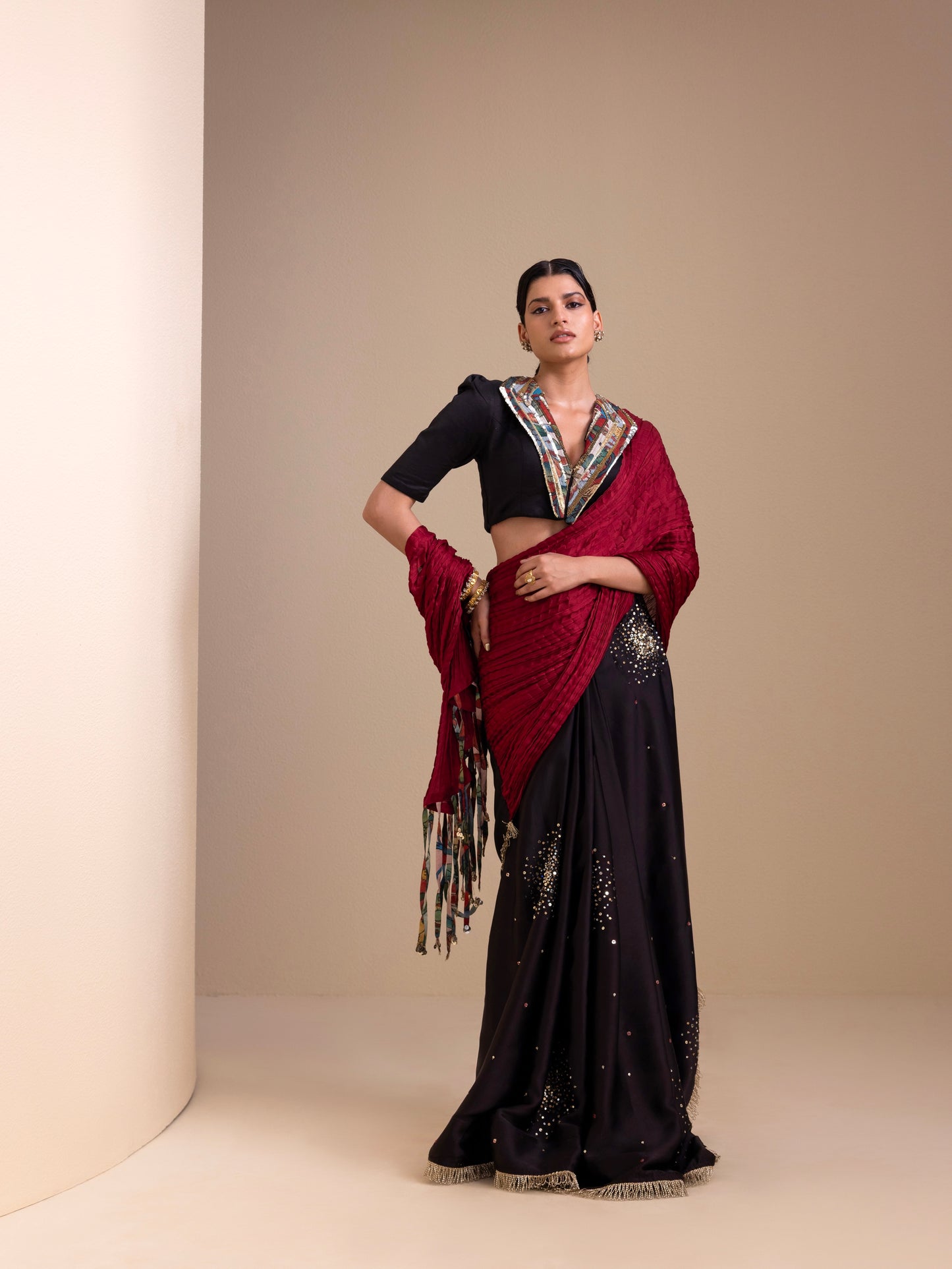 Fringes Of Kalam Pre-Drape Saree Set