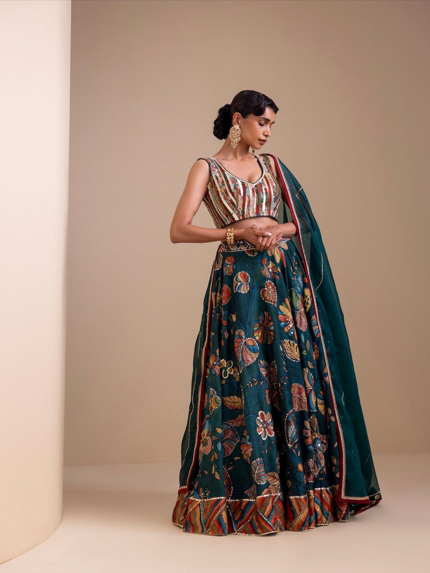 Vanaara Ramagreen Kalamkari Lehenga Set