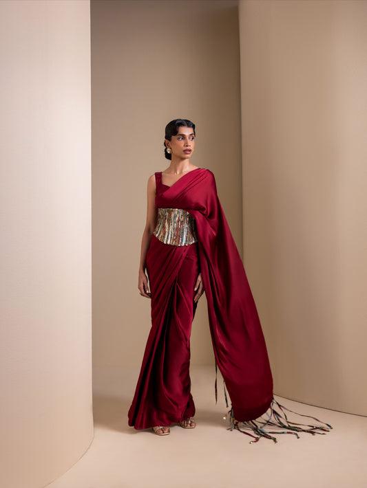 Crafted Inch Pre-Drape Saree Set with Corset Belt