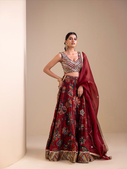 Vanaara Maroon Kalamkari Lehenga Set