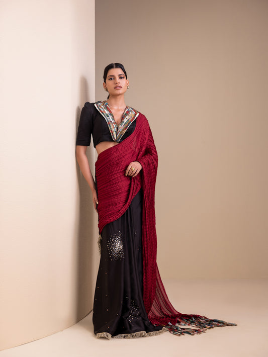 Fringes Of Kalam Pre-Drape Saree Set