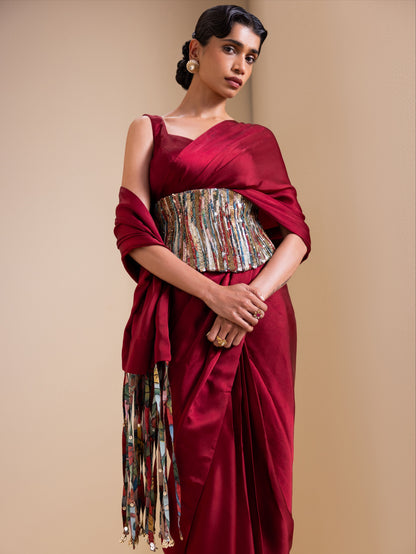 Crafted Inch Pre-Drape Saree Set with Corset Belt
