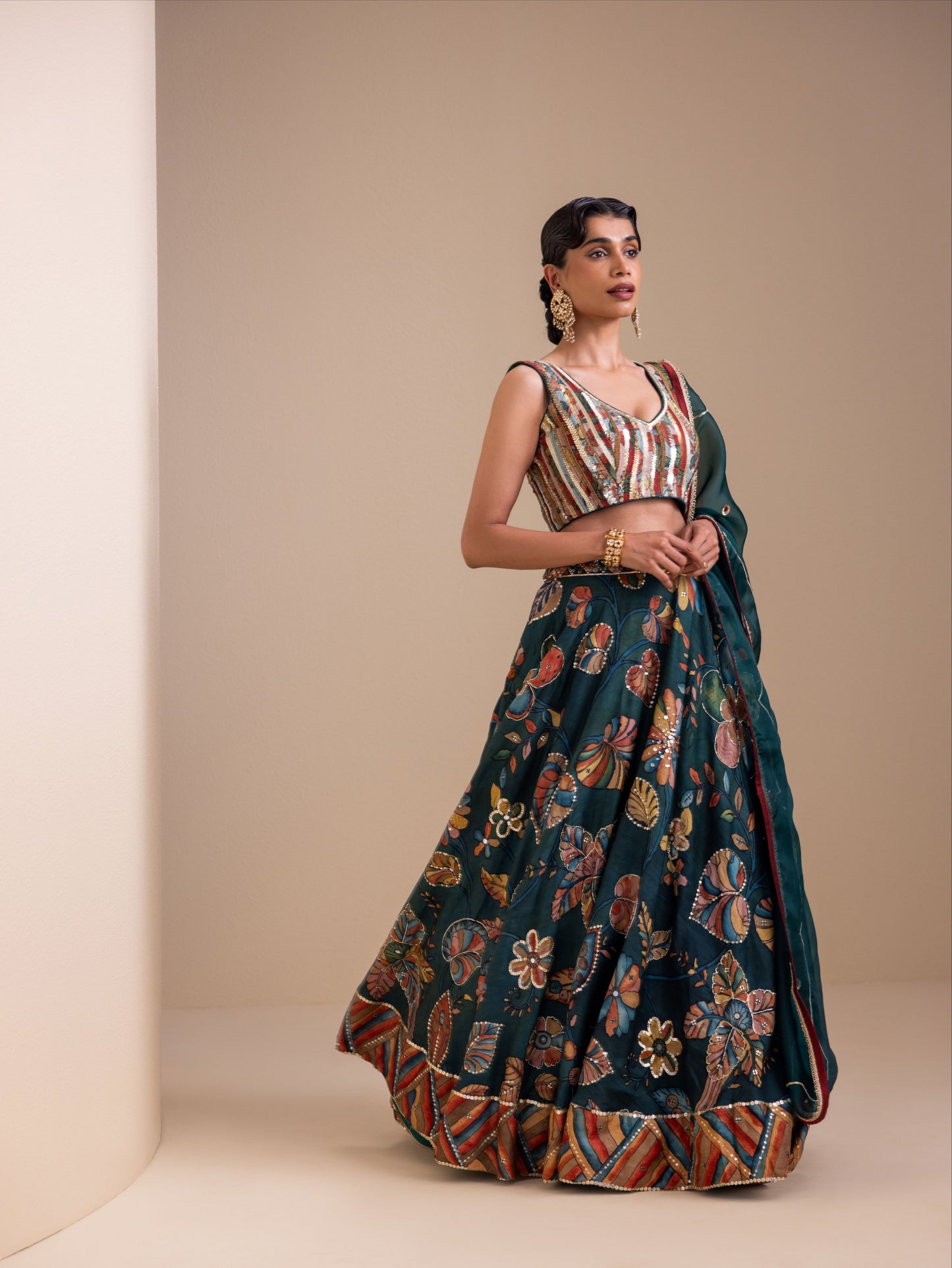 Vanaara Ramagreen Kalamkari Lehenga Set