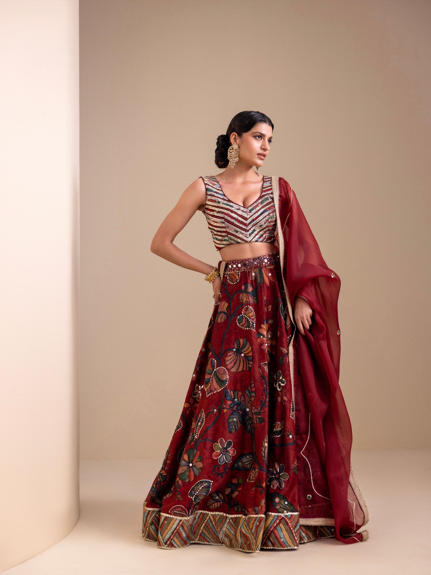 Vanaara Maroon Kalamkari Lehenga Set