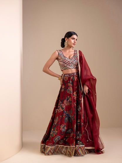 Vanaara Maroon Kalamkari Lehenga Set
