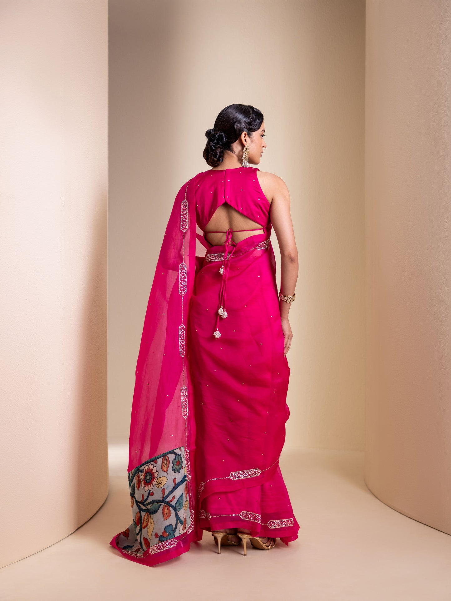 Hotpink Organza Saree Set