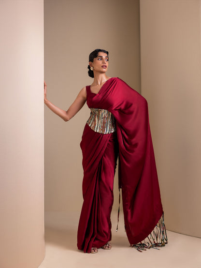 Crafted Inch Pre-Drape Saree Set with Corset Belt