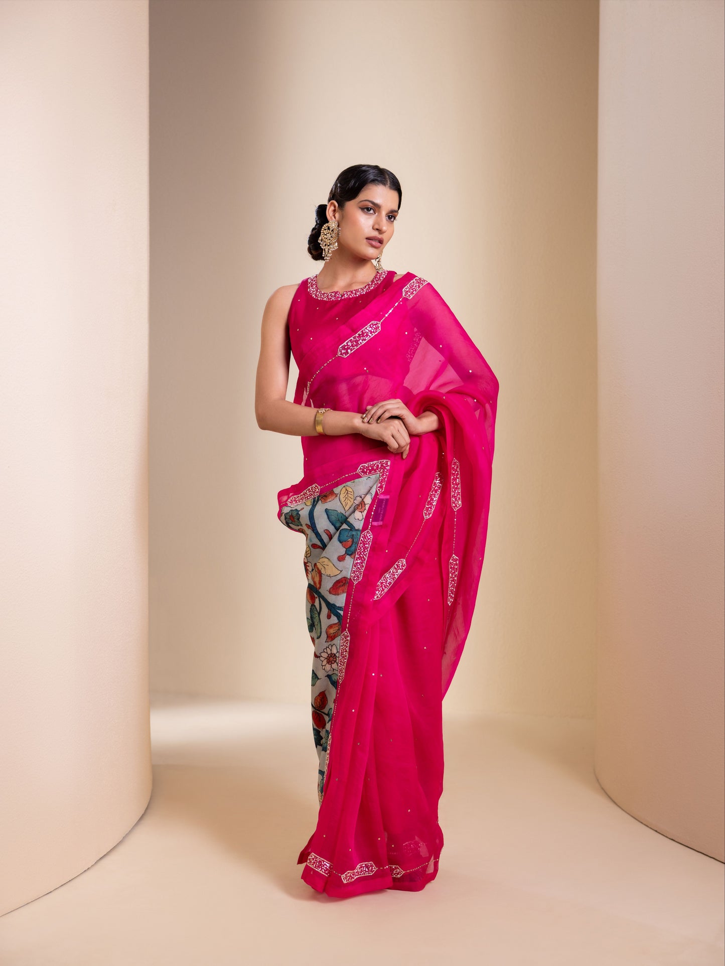 Hotpink Organza Saree Set
