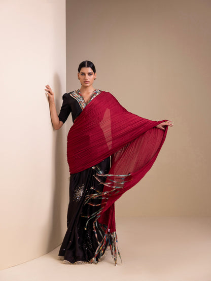 Fringes Of Kalam Pre-Drape Saree Set
