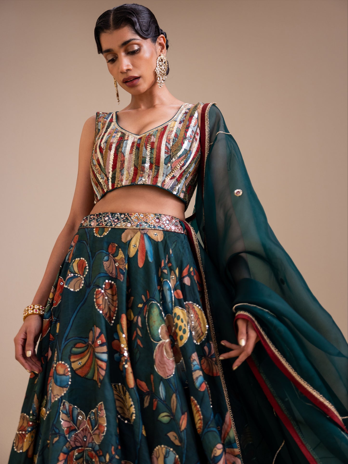 Vanaara Ramagreen Kalamkari Lehenga Set