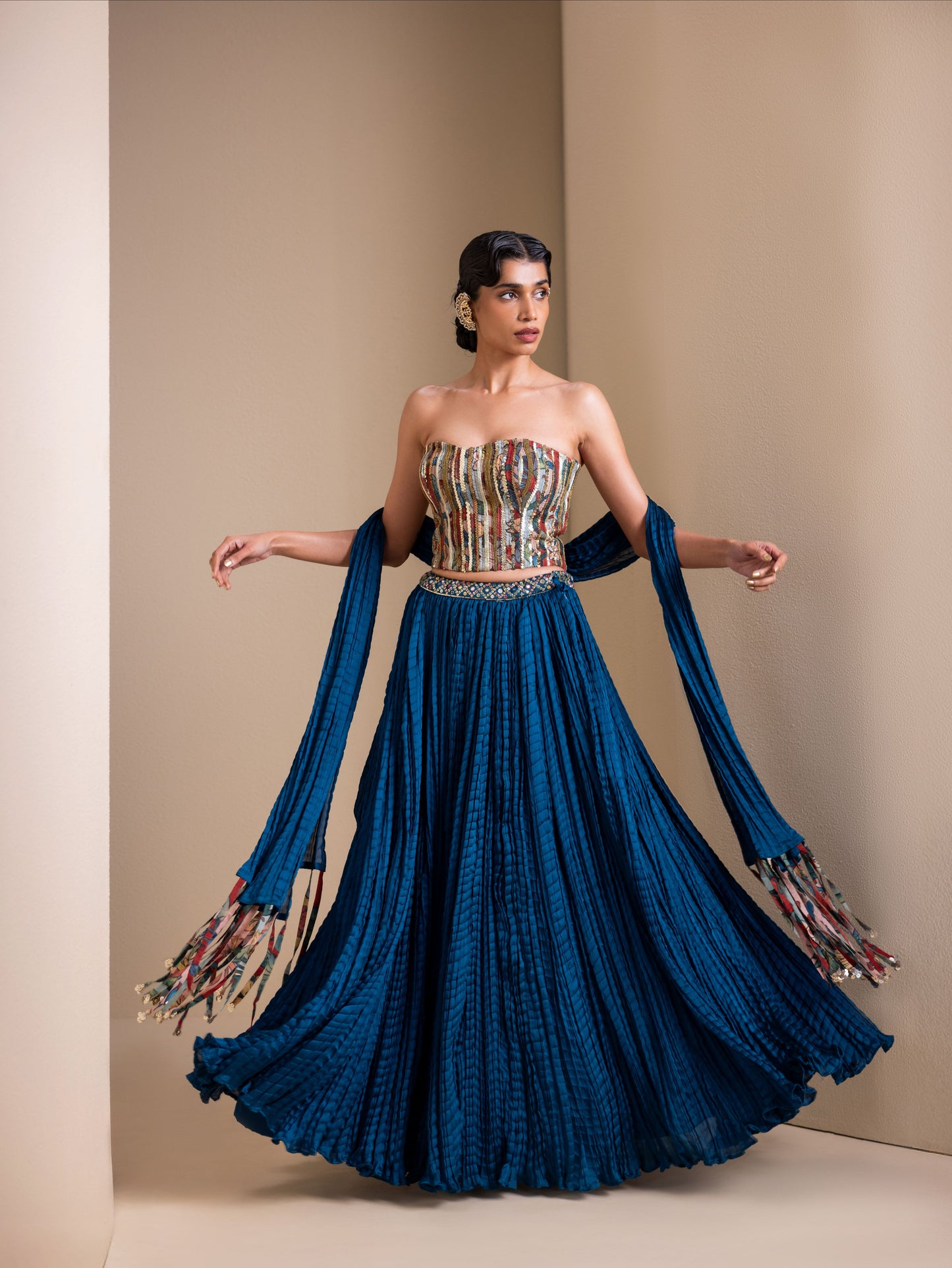 Peacock-blue Fringes Of Kalamkari Dupatta