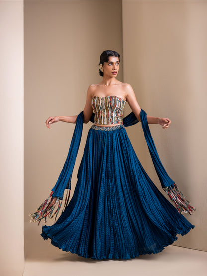 Peacock-blue Fringes Of Kalamkari Dupatta