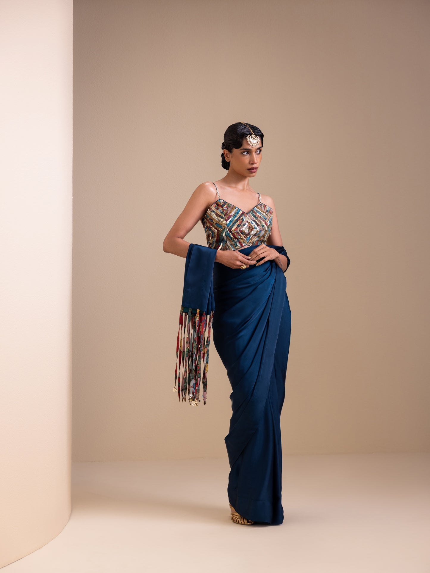 Fringes Of Kalam Pre-Drape Saree Set