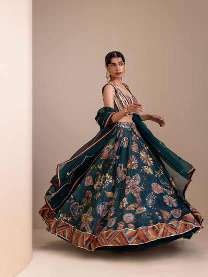 Vanaara Ramagreen Kalamkari Lehenga Set