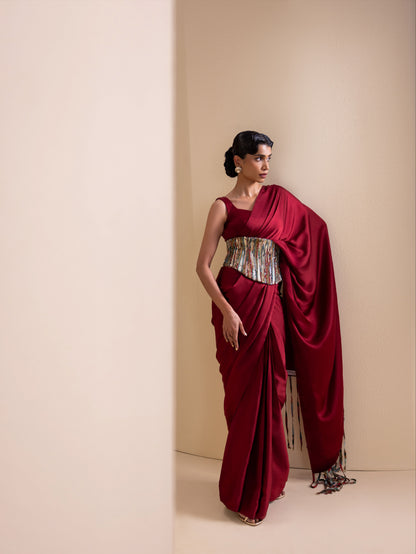 Crafted Inch Pre-Drape Saree Set with Corset Belt
