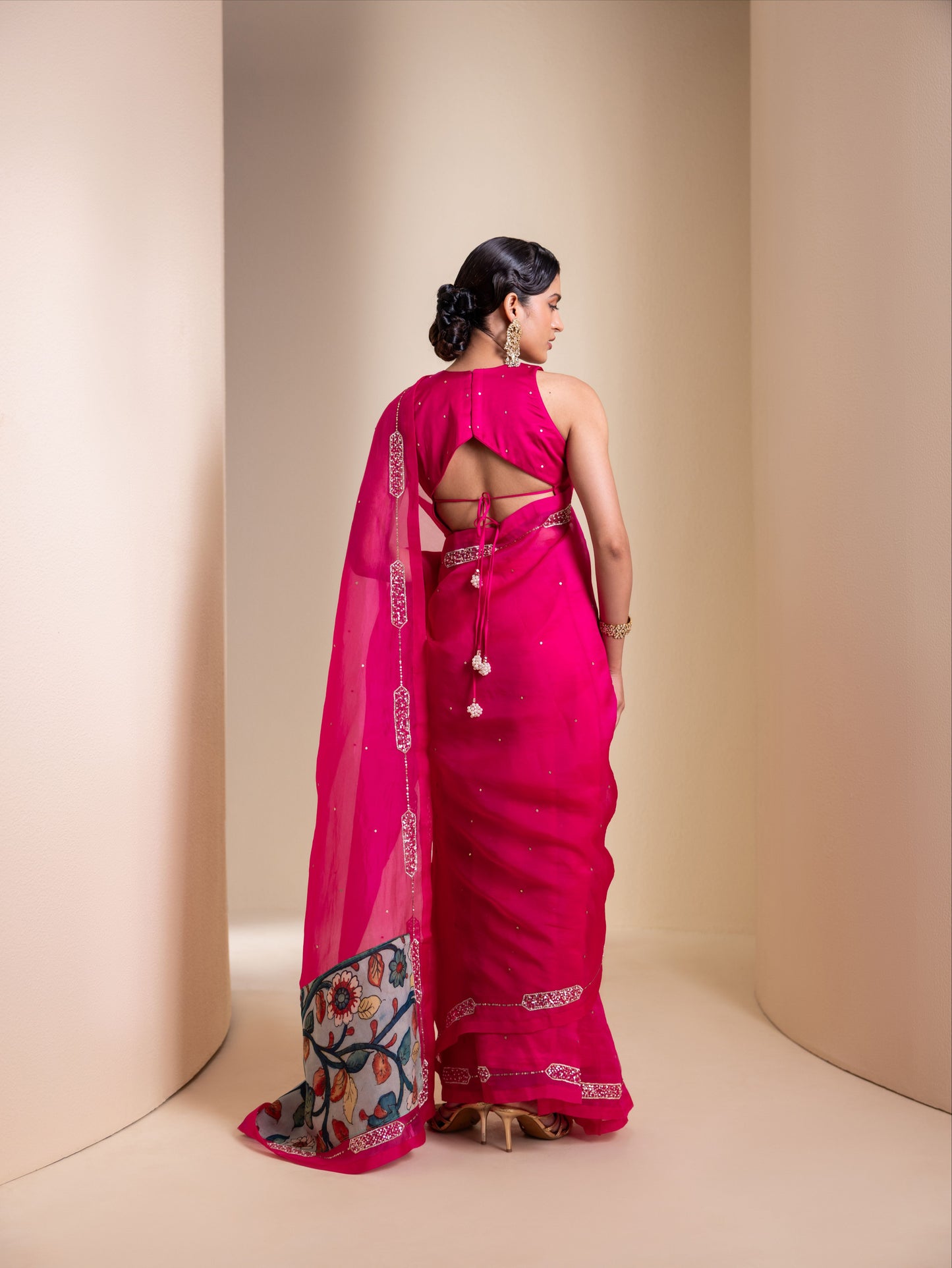 Hotpink Organza Saree Set