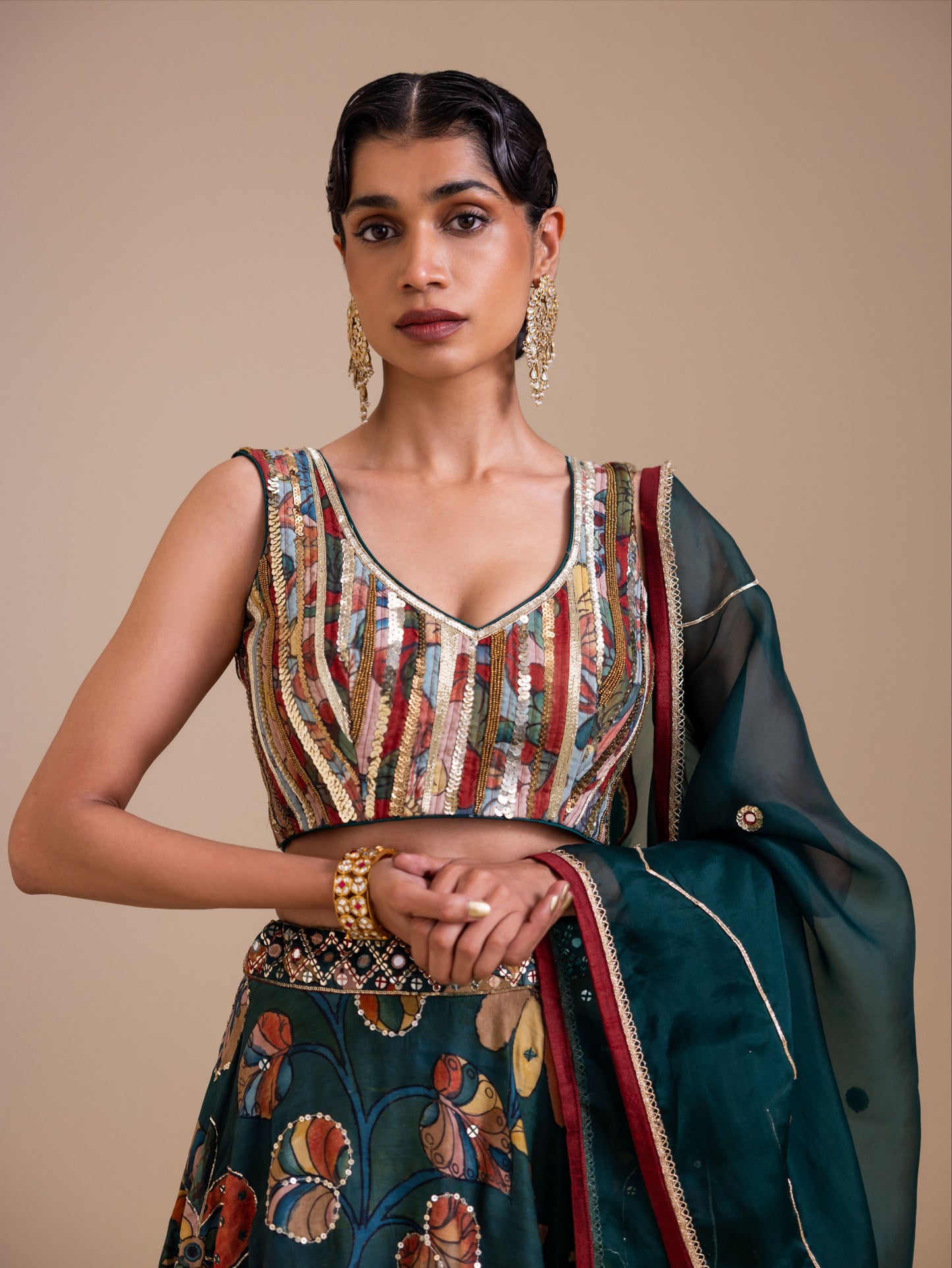 Vanaara Ramagreen Kalamkari Lehenga Set