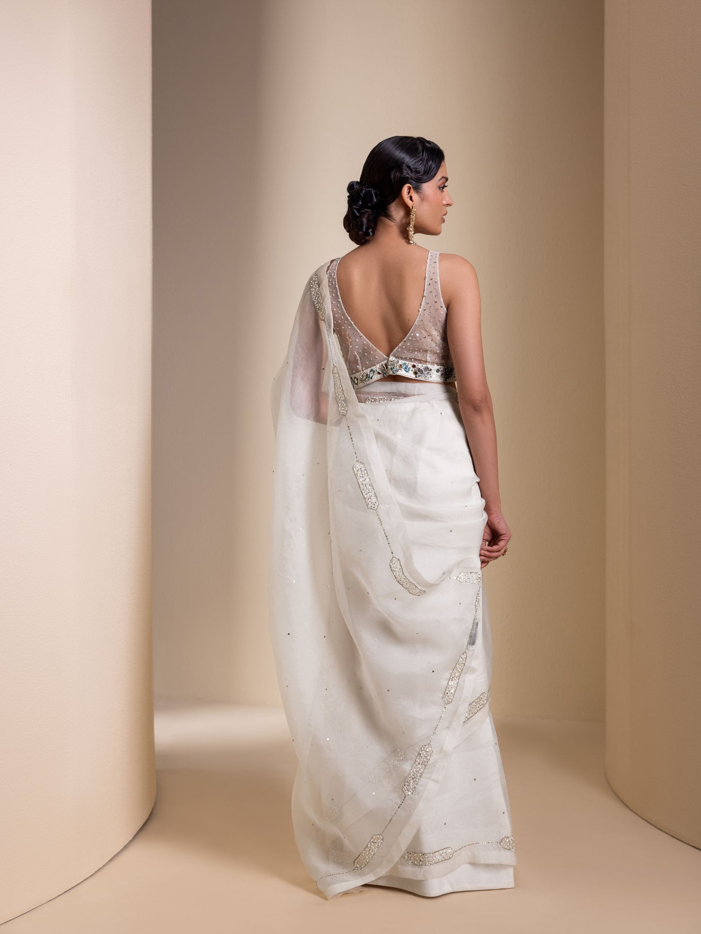 Ivory Organza Saree Set