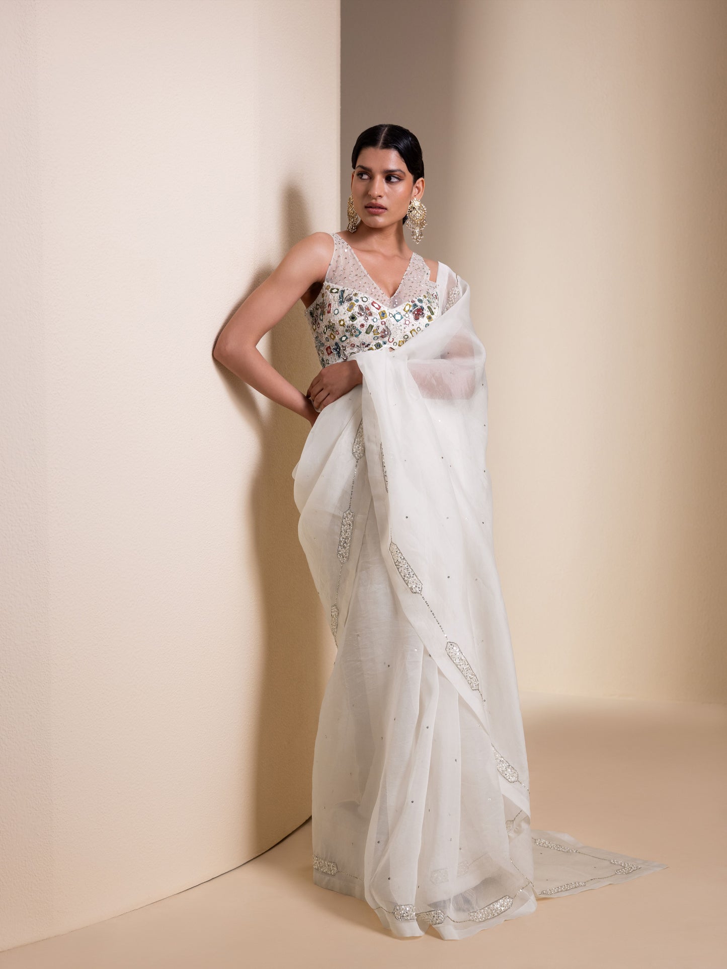 Ivory Organza Saree Set