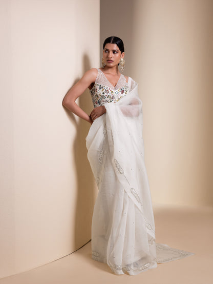 Ivory Organza Saree Set