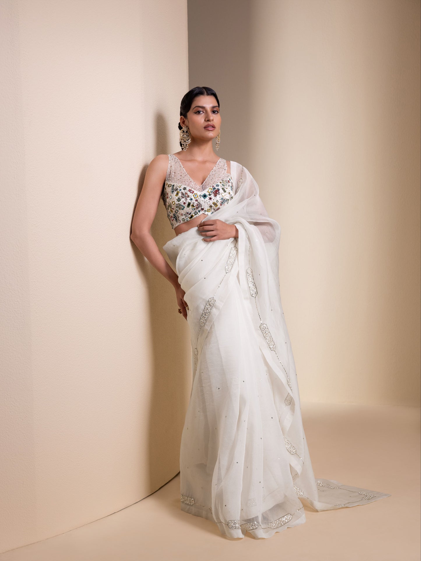 Ivory Organza Saree Set