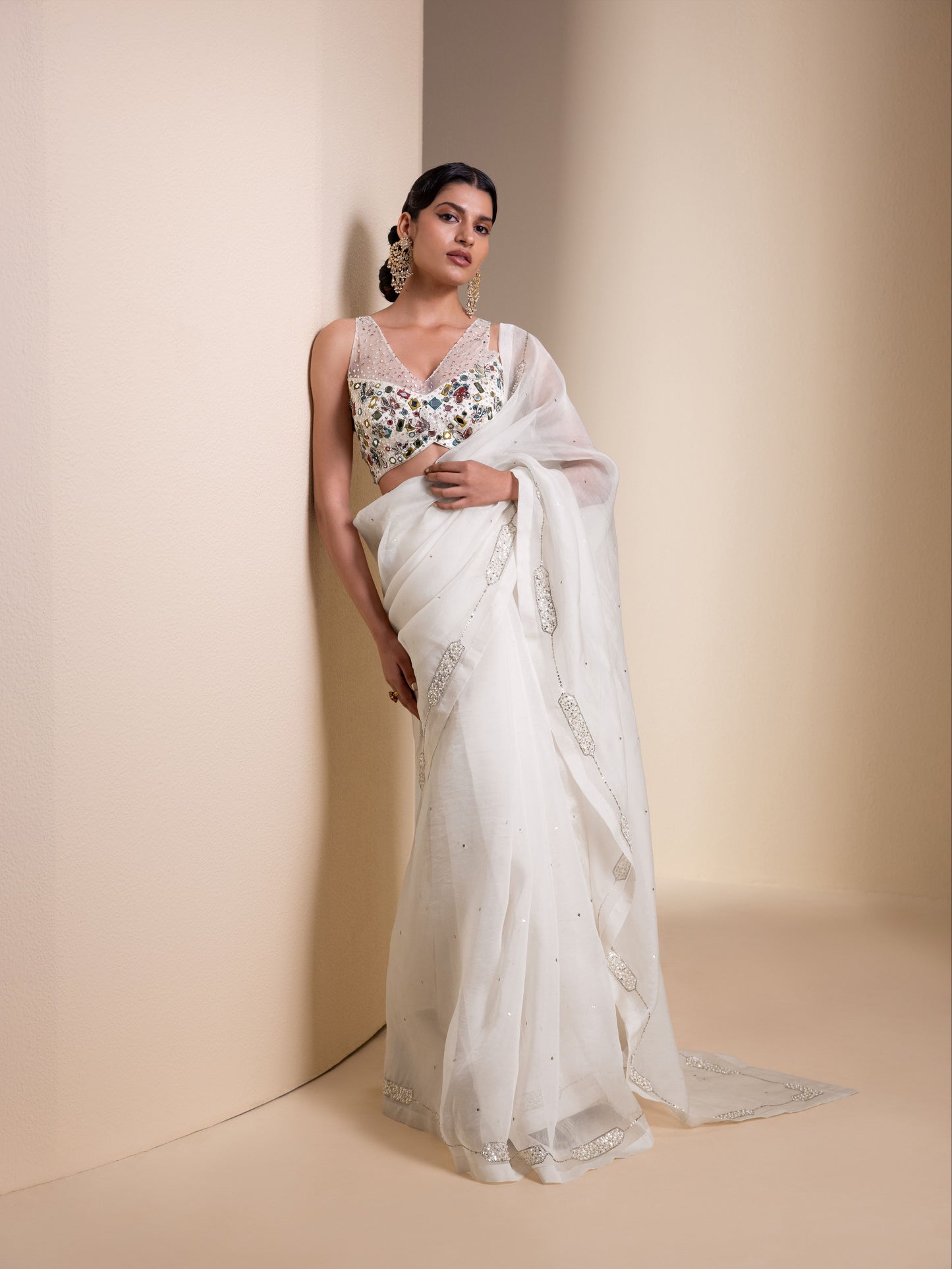 Ivory Organza Saree Set