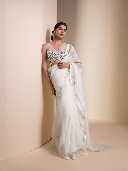 Ivory Organza Saree Set