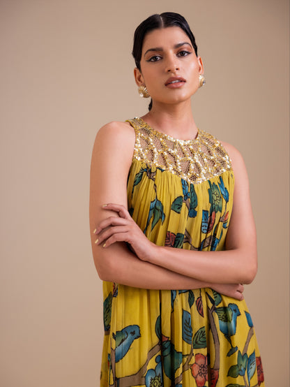 Birds Outside Cages Ochre Kalamkari Maxi