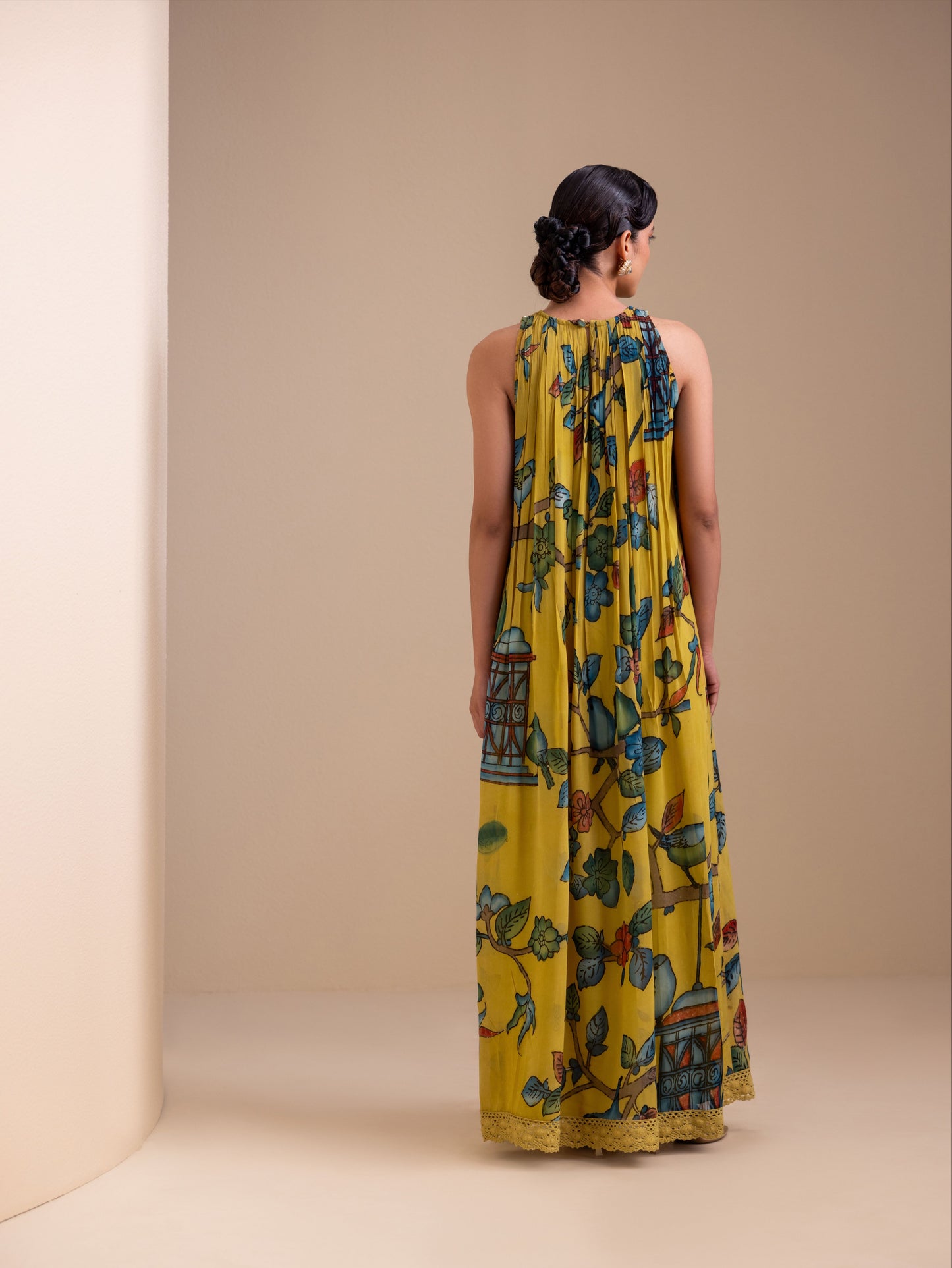 Birds Outside Cages Ochre Kalamkari Maxi