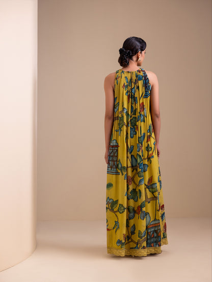 Birds Outside Cages Ochre Kalamkari Maxi