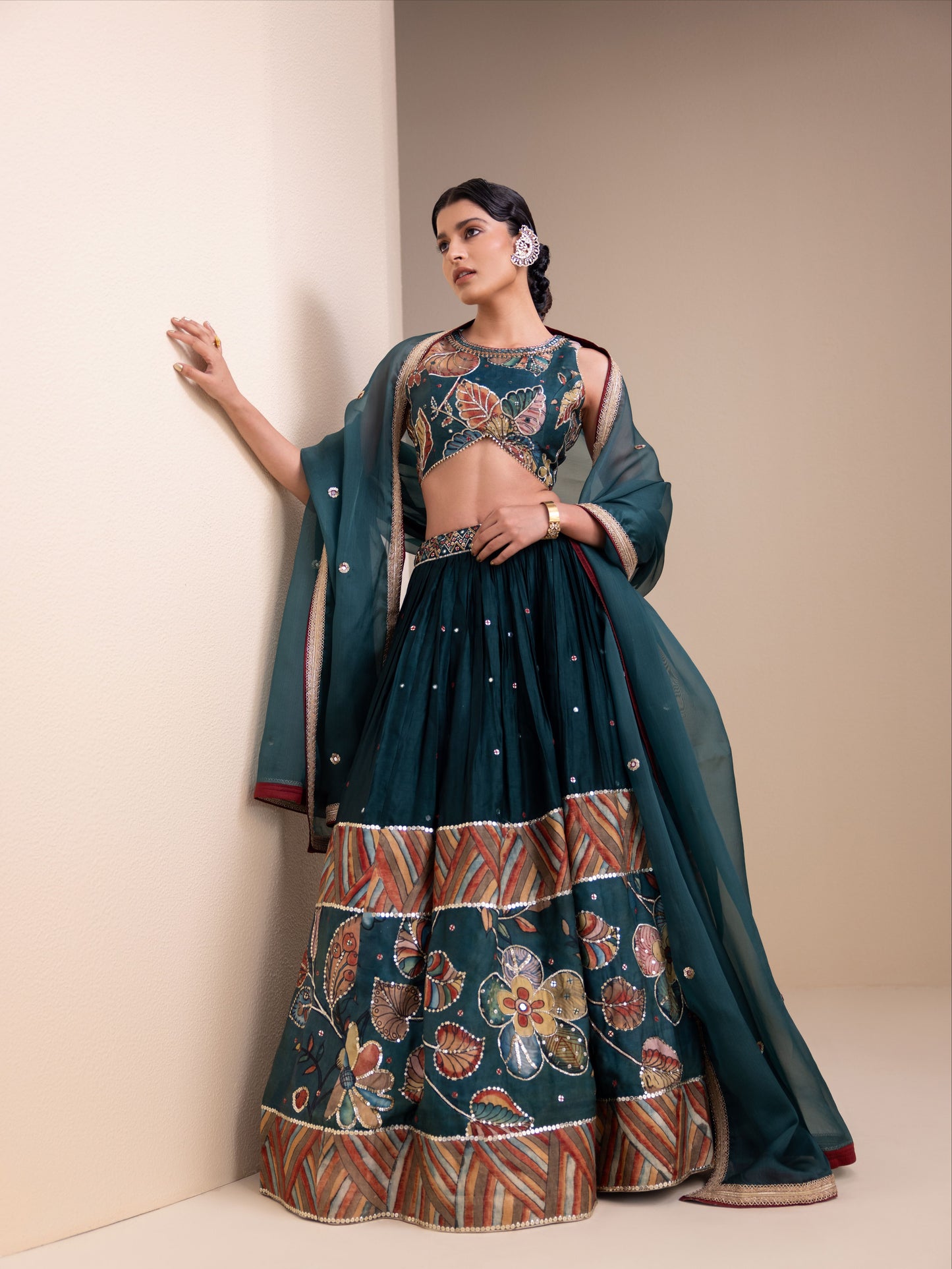 Vanaara Border Kalamkari Lehenga Set
