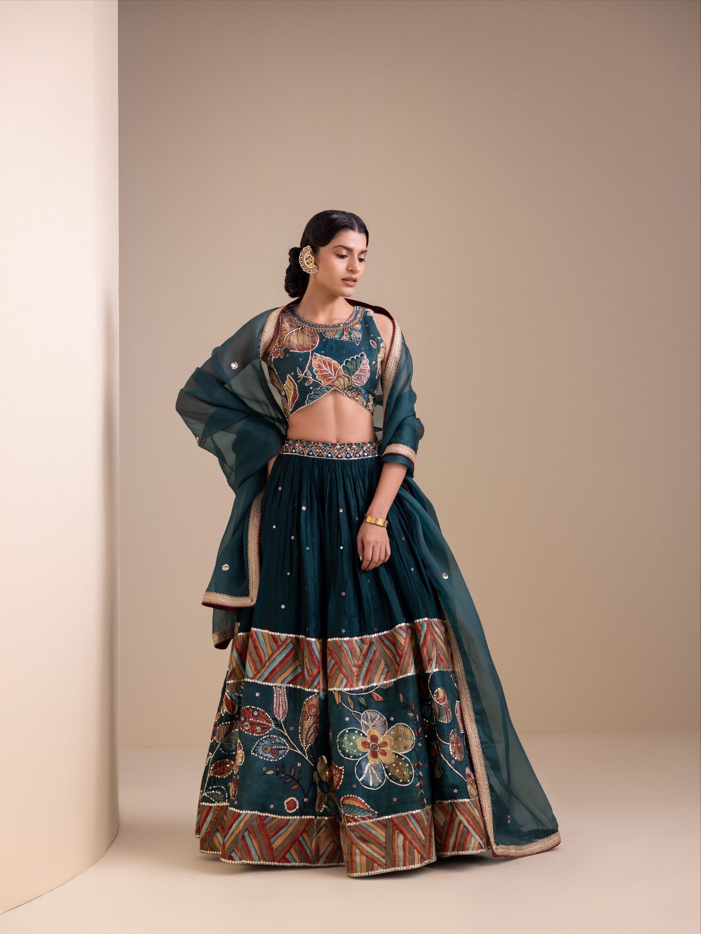 Vanaara Border Kalamkari Lehenga Set