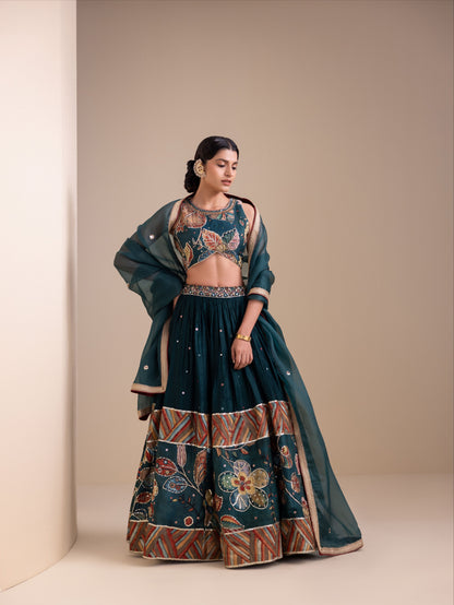 Vanaara Border Kalamkari Lehenga Set