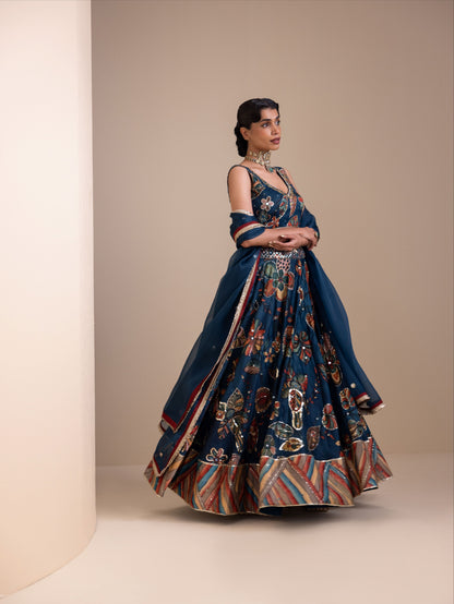 Vanaara Indigo Kalamkari Lehenga Set