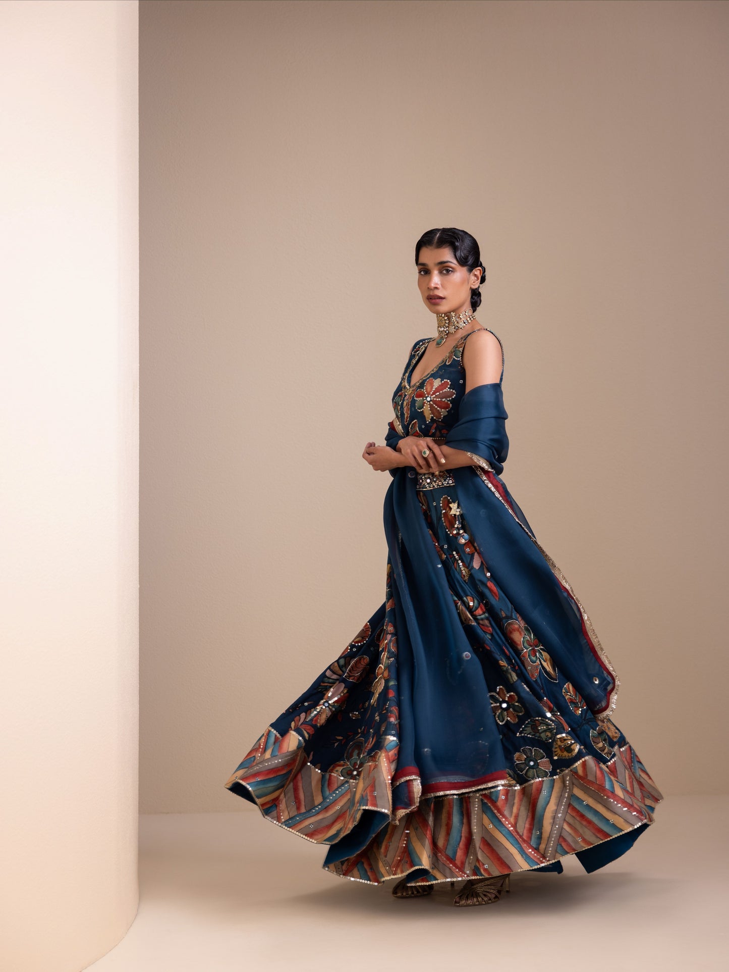 Vanaara Indigo Kalamkari Lehenga Set