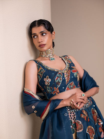 Vanaara Indigo Kalamkari Lehenga Set