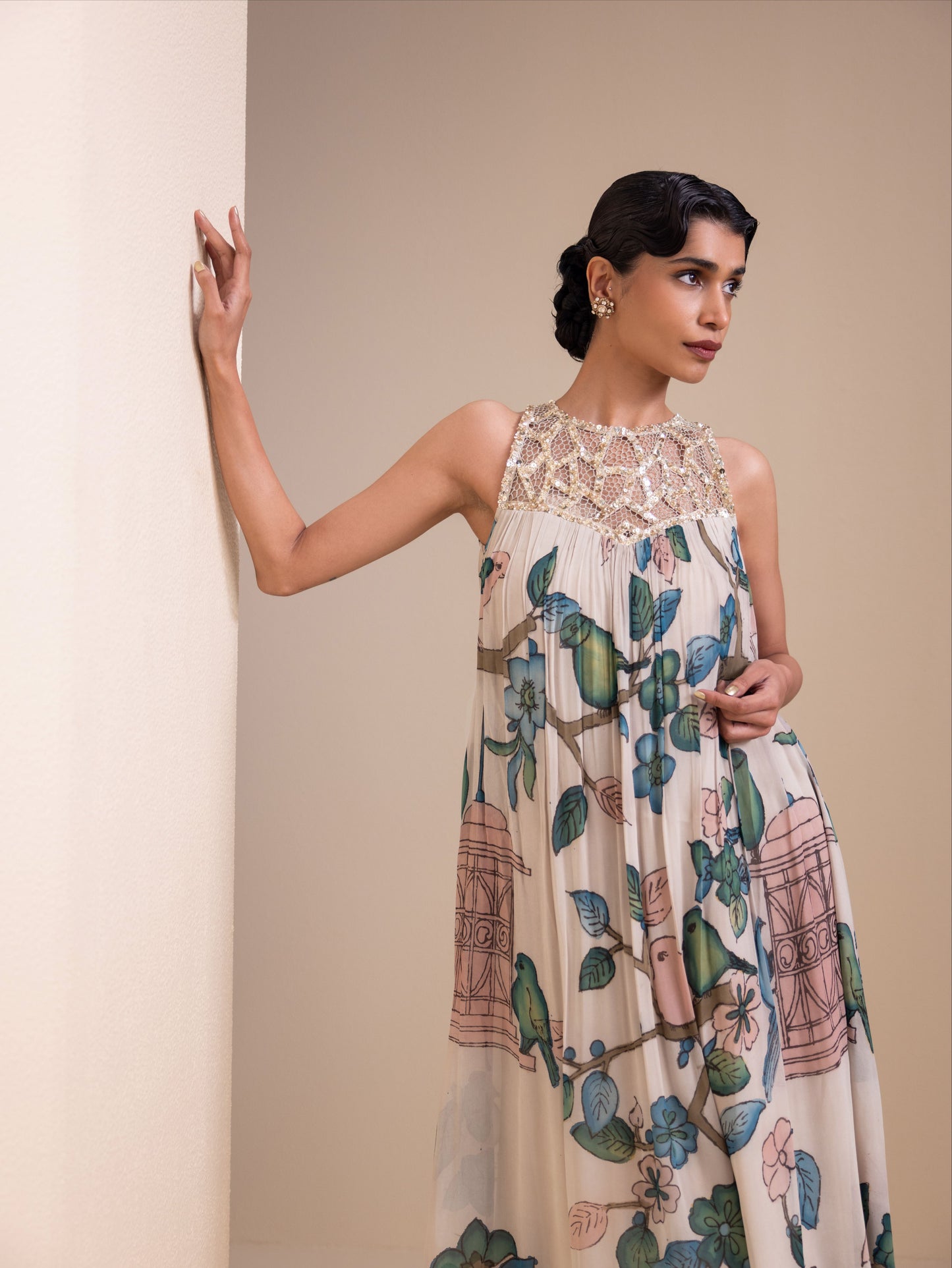 Birds Outside Cages Ivory Kalamkari Maxi