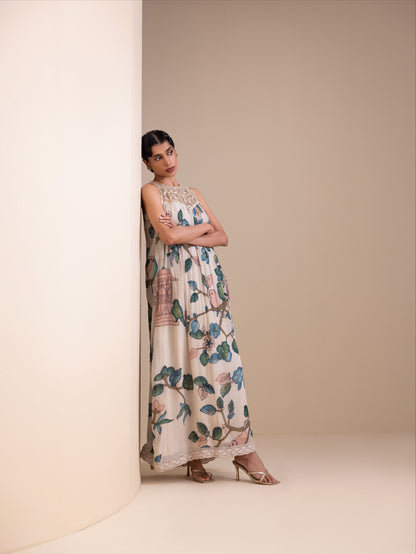 Birds Outside Cages Ivory Kalamkari Maxi