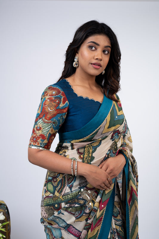 Blue Tribal Kalamkari Sleeves Blouse