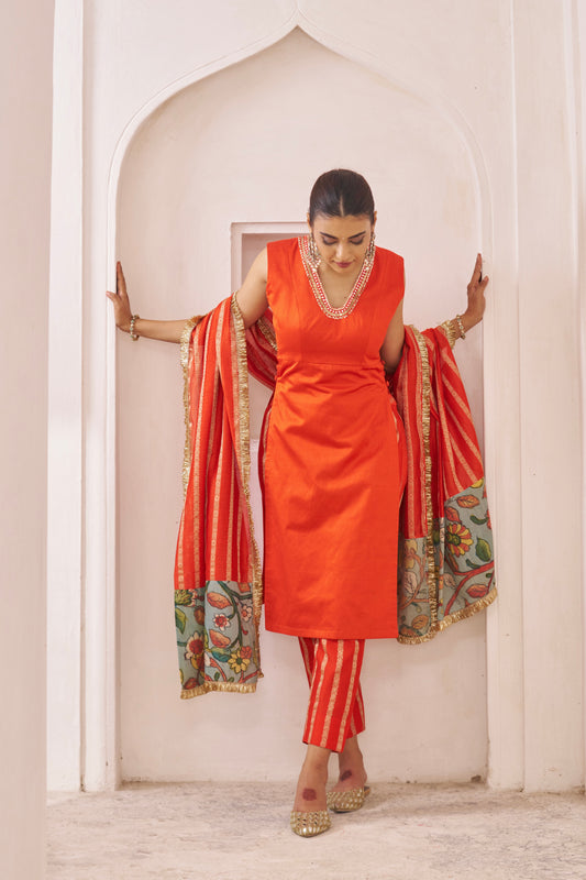Orange Kurtha Set
